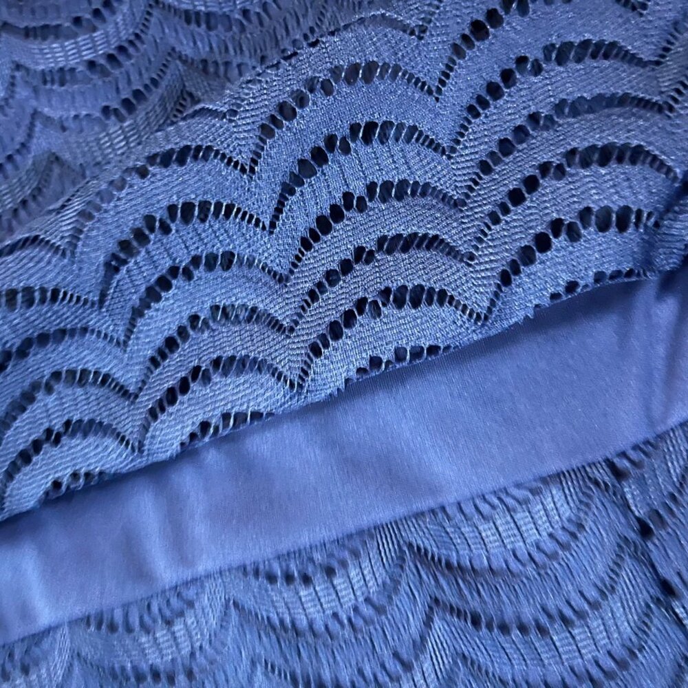 American Living Blue Lace Overlay Dress Women’s 14 Used Lined Short Sleeve - Picture 5 of 14
